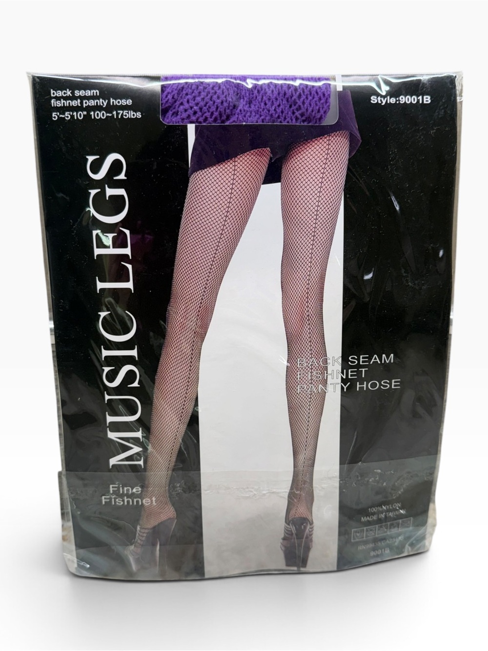 Music Legs Fishnet Back Seam Pantyhose 9001B OS 5’-5’10” 100-175lbs Purple
